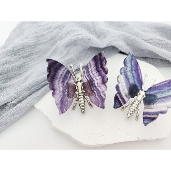 Rainbow Fluorite Butterfly Wings Crystal Carving - Picture 2 of 7